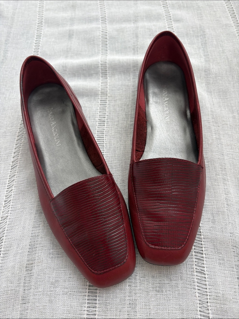 Enzo Angiolini “Liberty” Deep Red Textured Leather Slip-On Loafers